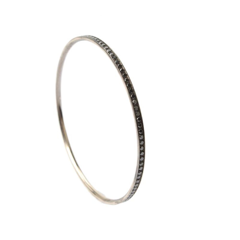 Designer Womens 18K White Gold Black Diamond Bangle 2.5" 11.8g